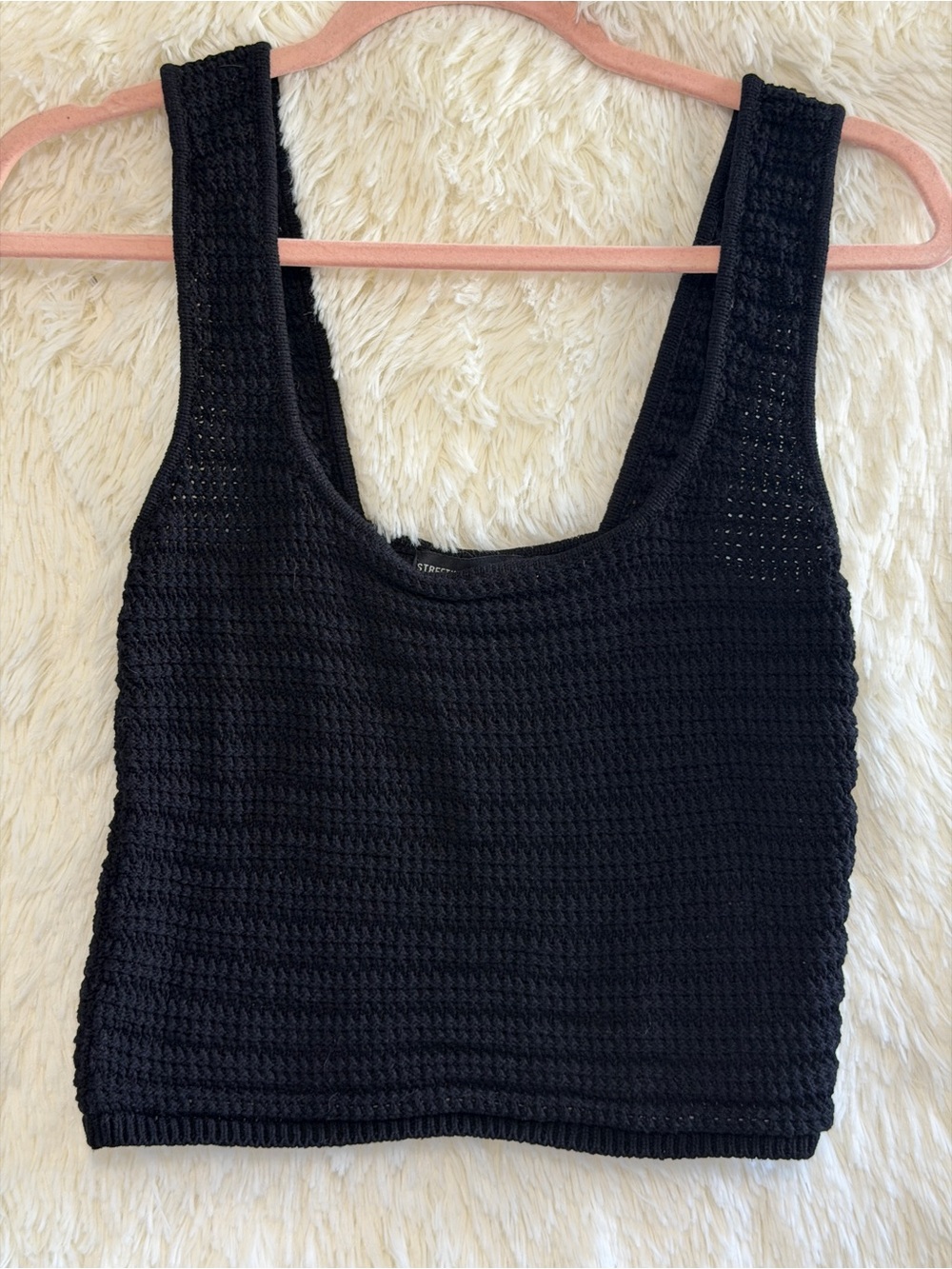 Streetwear Society Womens Boho Crochet Knit Crop Tank Top Size L Black Festival
